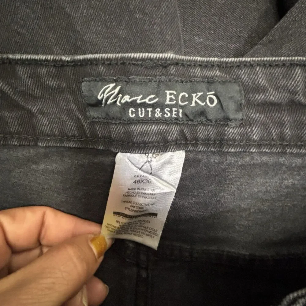Marc Ecko Cut & Sew Moto Jeans Mens 46X30 Black Denim 100%‎ Cotton EUC